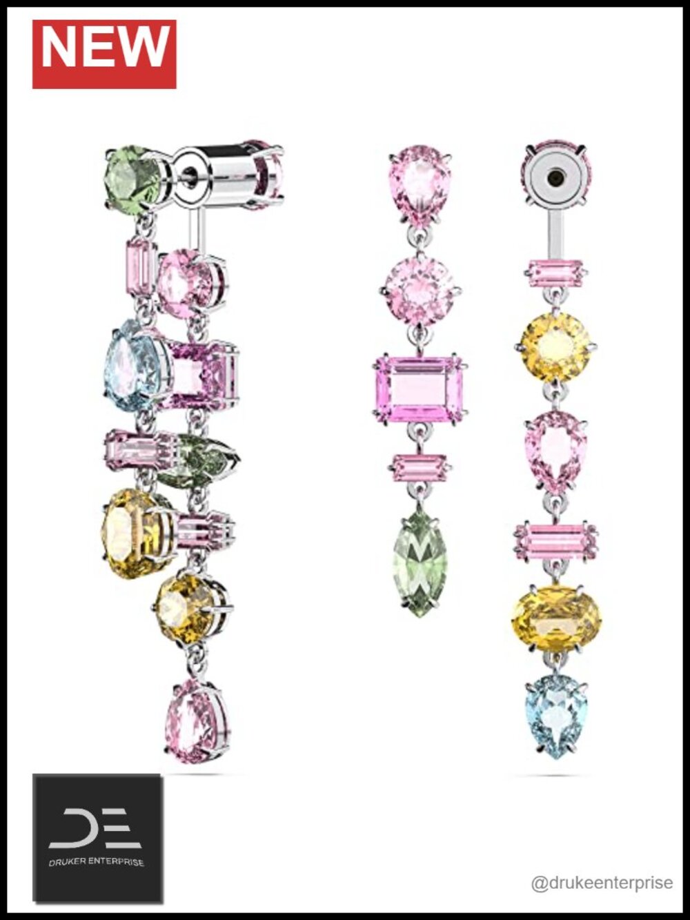 Swarovski Crystal Drop Earrings Multicolor Rhodium Pastel